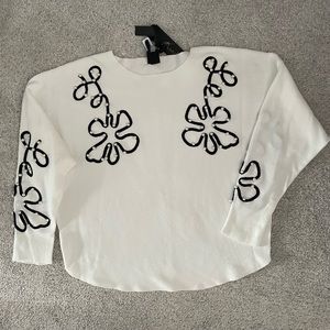 NWT Cute Pearl Embellished White Cotton Sweater